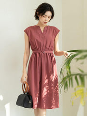 Solid Casual Lace-Up Collect Waist Sleeveless Dress