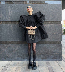 Gothic Solid Color Puff Sleeve Mini Dress