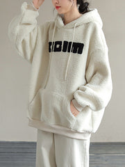 Hooded Drawstring Embroidered Padded Sweatshirt