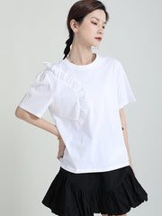 Solid Color Loose Round Neck Short Sleeve T-Shirt
