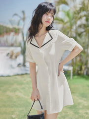 Preppy Stylish Solid Lapel Collar Mini Dress
