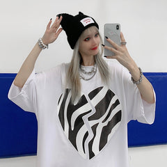 Women Zebra Print Loose Short Sleeve T-Shirt