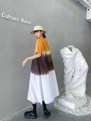Lapel Tie Dye Color Matching Loose Casual Dress