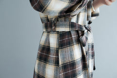 Women Lapel Plaid Casual Shirt Midi Dress