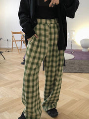 Retro Plaid Wool Wide Leg Pants