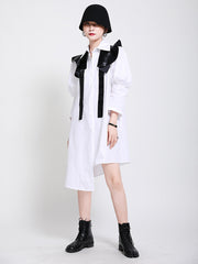 Women Solid Color Lapel Casual Dress