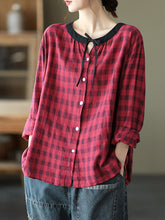 Casual Round Neck Long Sleeve Plaid Shirt