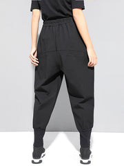 Black Solid Split-Joint Pants