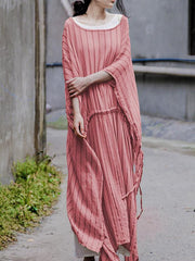 Pink&Blue Striped Split-side Long Dress