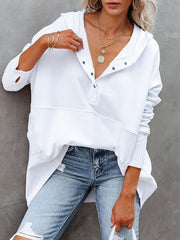 Casual Solid Color V-Neck Bat Sleeve Sweatshirt