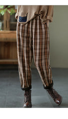 Elastic Waist Loose-Fitting Plaid Pants