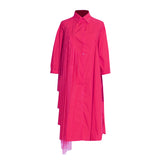 Irregular Mesh Stitching Lapel Solid Color Dress