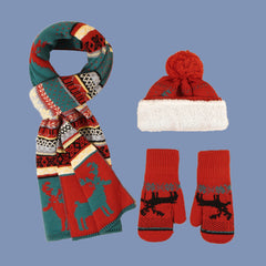 Three-Piece Christmas Elk Hat Scarf Gloves Set