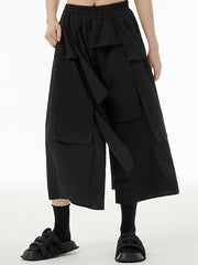 Ninth Pants Wide Leg Pure Color Split-Joint Casual Pants Bottoms
