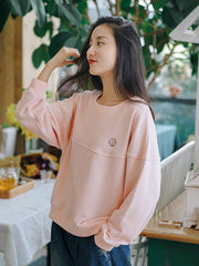 Women Round Neck Solid Color Loose Pullover Sweater