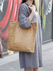 Vintage Ruffled Kraft Paper Canvas Shoulder Bag