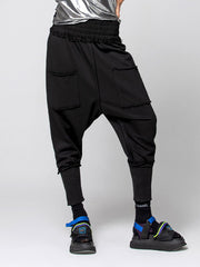 Harem Pants Roomy Elasticity Pure Color Split-Joint Ninth Pants Trousers