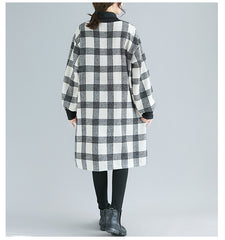 Women Retro Plaid Color Block High Neck Dress