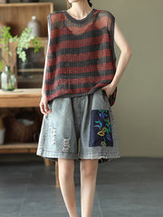 Vintage Hollow Striped Loose Pullover Vest