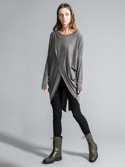 Dark Gray Asymmetric Round-neck T-shirt