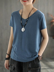 Solid Color V-Neck Simple T-Shirt