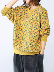 Women Retro Round Neck Printed Sweatshirt