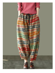 Women Retro Printed And Dyed Casual Pants