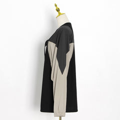 Women Casual Round Neck Stitching Contrast Loose Sweatshirt