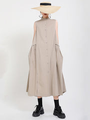 Original Solid Sleeveless Stand Collar Shirt Dress