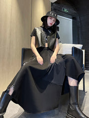 Irregular Split-Joint Black Empire A-Line Skirt