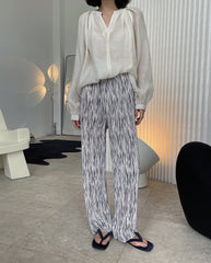 Tie-Dye Pressed Pleated High Waist Straight Tube Wide Leg Trousers