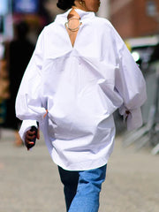 Long Sleeves Loose Solid Color Stand Collar Blouses&Shirts Tops