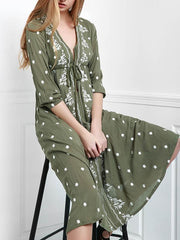 Embroidered V-neck Maxi Dress