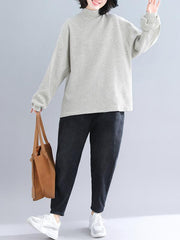 Striped Turtleneck Loose Lantern Sleeves T-Shirts