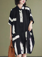 Lapel Simple Half Sleeves Printed Midi Dress