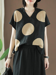 Retro V-neck Polka-dot T-shirt