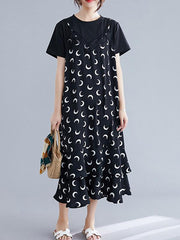 New Split-Joint Printed Lace Chiffon Dress