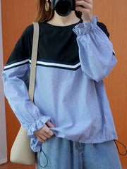 Women Casual Contrast Stitching Sweatshirt