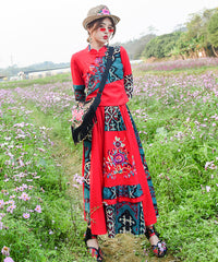 Ethnic Embroidered Shirt With Elastic Waist Tassel Skirt Suit