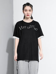 Original Letter Print Round-Neeck T-Shirts Tops