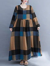 Loose Plaid Printed Long Sleeve Maxi Dress