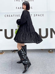 Retro Solid Color Square Neck Puff Sleeve Dress