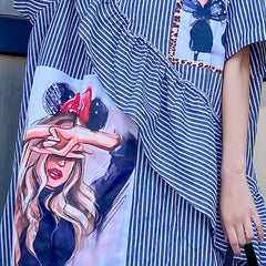 Women Round Neck Ruffle Stitching Short Sleeve Dress