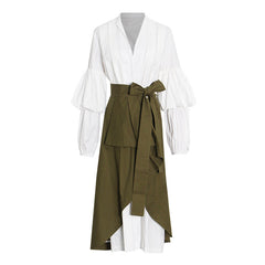 Simple Solid Color Long Shirt Skirt Two-Piece Set