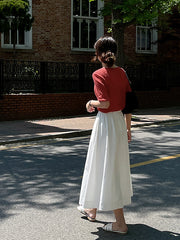 Solid Color High Waist Elastic Waist Loose Casual Skirt