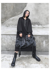 Women Stitching Hooded Long Sleeve Dress