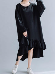 Solid Cropped Split-joint Lacy Sweatshirt Dress