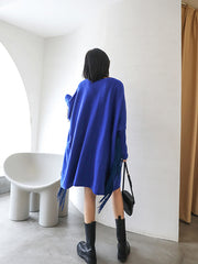 V-Neck Stitching Long Sleeve Knitted Dress