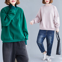 High-Neck Solid Loose Sweatshirt