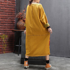 Retro Cartoon Print Round Neck Loose Midi Dress